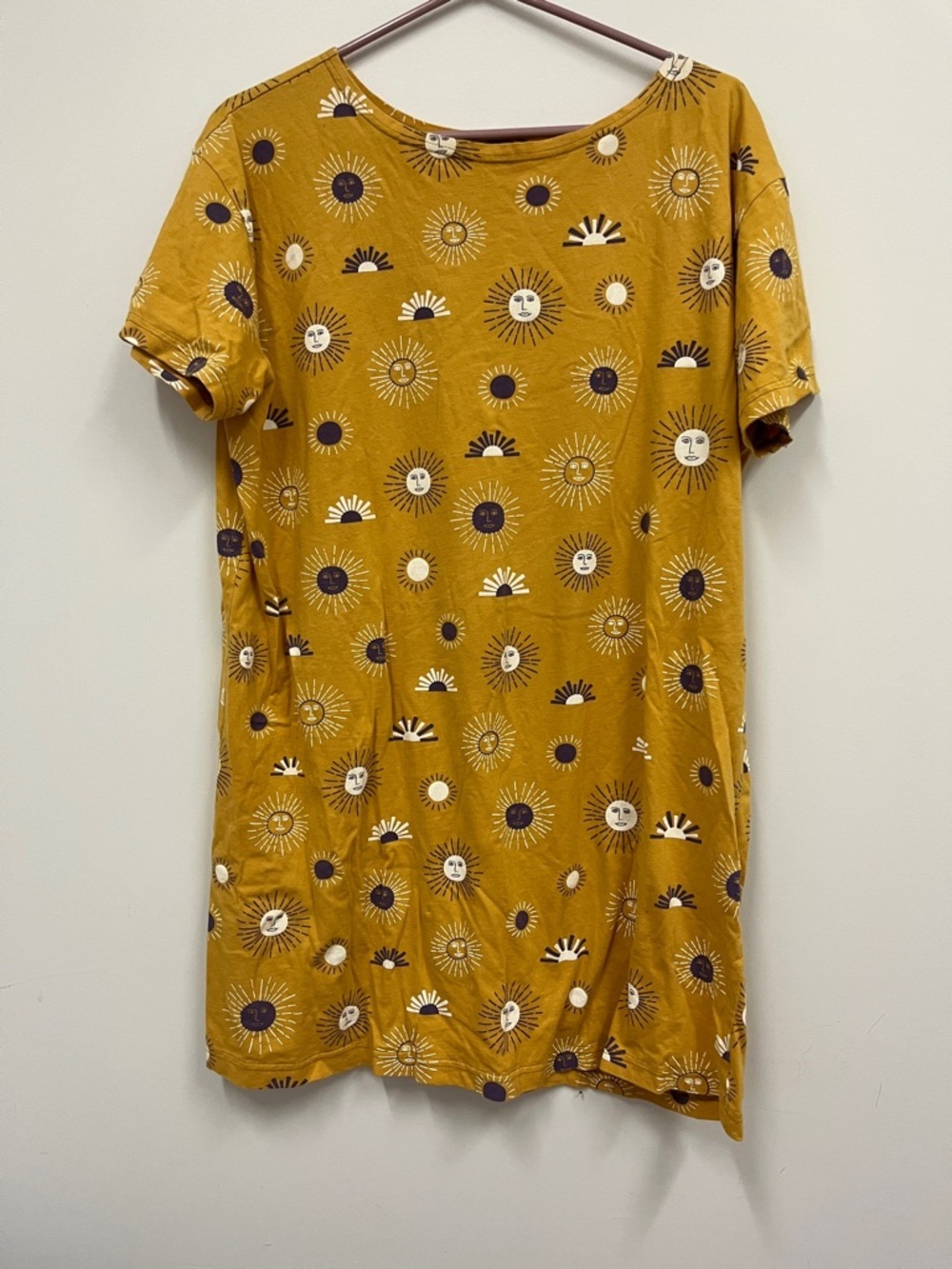PDX Altar Houseline Mustard Sun & Moon Print Tee Dress Size Medium/Large?